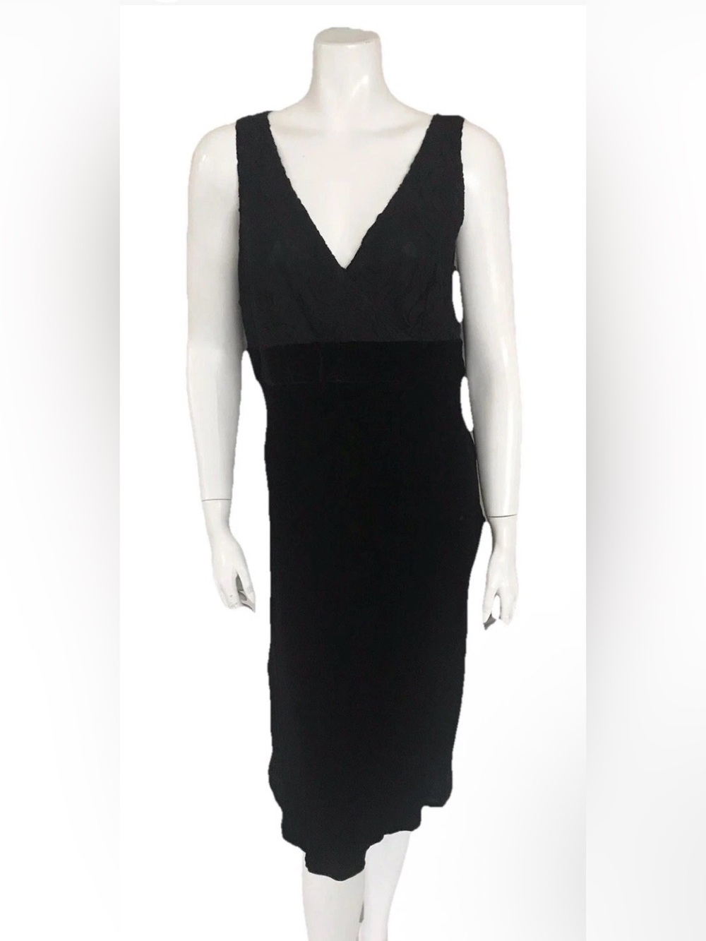 Whitewash Black Silk Blend Velvet Sleeveless Brocade Lace Sheath Dress Large